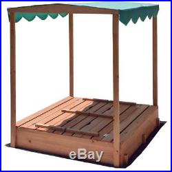 Kids Canopy Covered Cedar Sandbox with Foldable Bench Seats by Naomi Home