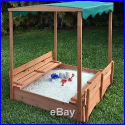 Kids Canopy Covered Cedar Sandbox with Foldable Bench Seats by Naomi Home