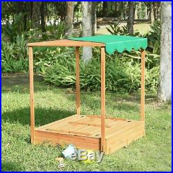 Kids Canopy Covered Cedar Sandbox with Foldable Bench Seats by Naomi Home