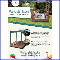 Kids Canopy Covered Cedar Sandbox with Foldable Bench Seats by Naomi Home