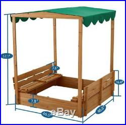 Kids Canopy Covered Cedar Sandbox with Foldable Bench Seats by Naomi Home