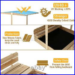 Kids Sandbox with Cover Wooden Outdoor Sandbox + Canopy/ 2 Bench Seats Be #