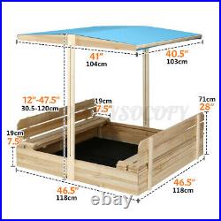 Kids Sandbox with Cover Wooden Outdoor Sandbox with Canopy/ 2 Bench Seats Beach