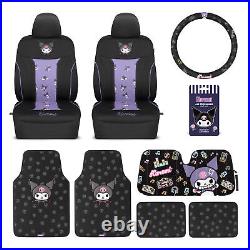 Kuromi Car Seat Covers, Car Floor Mats, Steering Wheel Cover, Windshield Sun