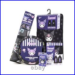 Kuromi Car Seat Covers, Car Floor Mats, Steering Wheel Cover, Windshield Sun