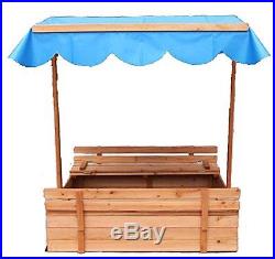 Large Covered Canopy Sandbox Bench Seat Kids Sand Pit Outdoor Play Cedar Storage