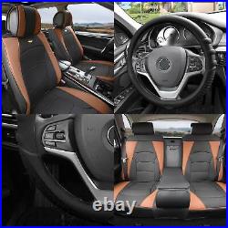 Leatherette Seat Cushion Covers Full Set Black Beige with Black Steering Cover