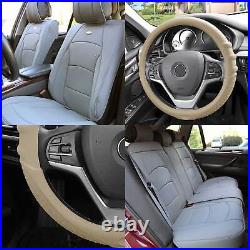 Leatherette Seat Cushion Covers Full Set Solid Gray with Beige Steering Cover