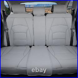 Leatherette Seat Cushion Covers Full Set Solid Gray with Beige Steering Cover