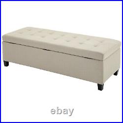 Modern Storage Ottoman Tufted Padded Seat Office Bench Covered Compartment Beige