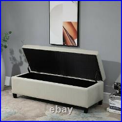 Modern Storage Ottoman Tufted Padded Seat Office Bench Covered Compartment Beige