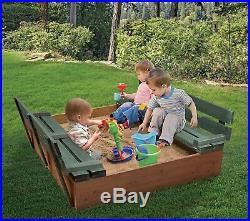 Natural/Green Cedar 4' Rectangular Kid Sandbox 2 Bench Seats Convert To A Cover