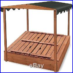New Outdoor Kids Covered Convertible Cedar Sandbox With Canopy 2 Bench Seats