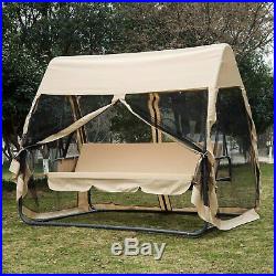 Outsunny 3 Seat Outdoor Covered Convertible Swing Chair / Bed With Mosquito