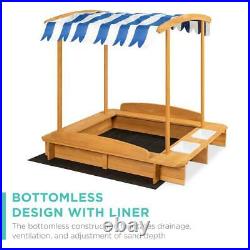 Sand Box With Cover Play Bench Seat Outdoor Canopy Toys Wooden Sandbox Shade New