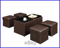 Storage Bench With Ottomans Seating Set Tray Lid Cover Faux Leather 5pc Seats 4