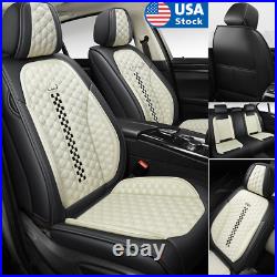 Universal 5-Seats Car Seat Covers Front + Rear Cushions Set Black & Ivory White