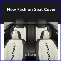 Universal 5-Seats Car Seat Covers Front + Rear Cushions Set Black & Ivory White