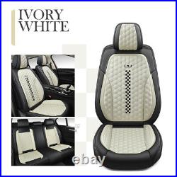 Universal 5-Seats Car Seat Covers Front + Rear Cushions Set Black & Ivory White