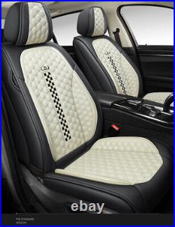 Universal 5-Seats Car Seat Covers Front + Rear Cushions Set Black & Ivory White