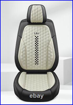 Universal 5-Seats Car Seat Covers Front + Rear Cushions Set Black & Ivory White