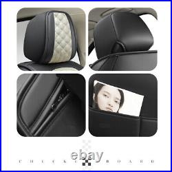 Universal 5-Seats Car Seat Covers Front + Rear Cushions Set Black & Ivory White