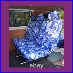VW T5 Kombi 2003-09 Rear 1-Piece Bench Tailored Waterproof Seat Cover Blue Camo