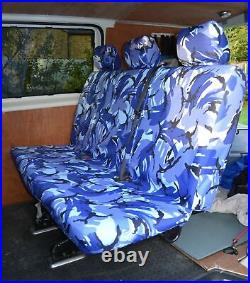 VW T5 Kombi 2003-09 Rear 1-Piece Bench Tailored Waterproof Seat Cover Blue Camo