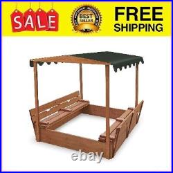 Wood Convertible Canopy Sandbox with Covered Bench Seats Kids Play Sand Box Toys