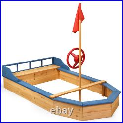 Wooden Pirate Sandboat Covered Sandboxes Outdoor With Bench Seat Children Toy Gift