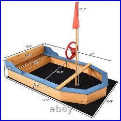 Wooden Pirate Sandboat Covered Sandboxes WithBench Seat