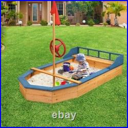 Wooden Pirate Sandboat Covered Sandboxes withBench Seat