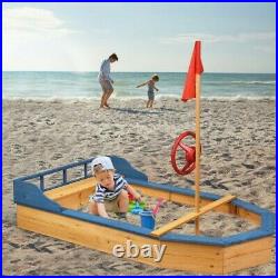 Wooden Pirate Sandboat Covered Sandboxes withBench Seat