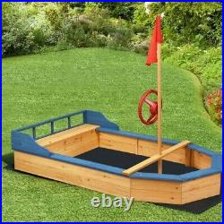 Wooden Pirate Sandboat Covered Sandboxes withBench Seat