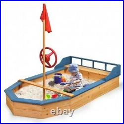 Wooden Pirate Sandboat Covered Sandboxes withBench Seat