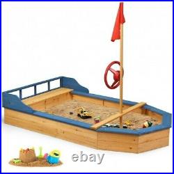 Wooden Pirate Sandboat Covered Sandboxes withBench Seat