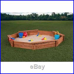 Wooden Sandbox Childrens Outdoor Backyard Play Octagon with Bench Seat and Cover